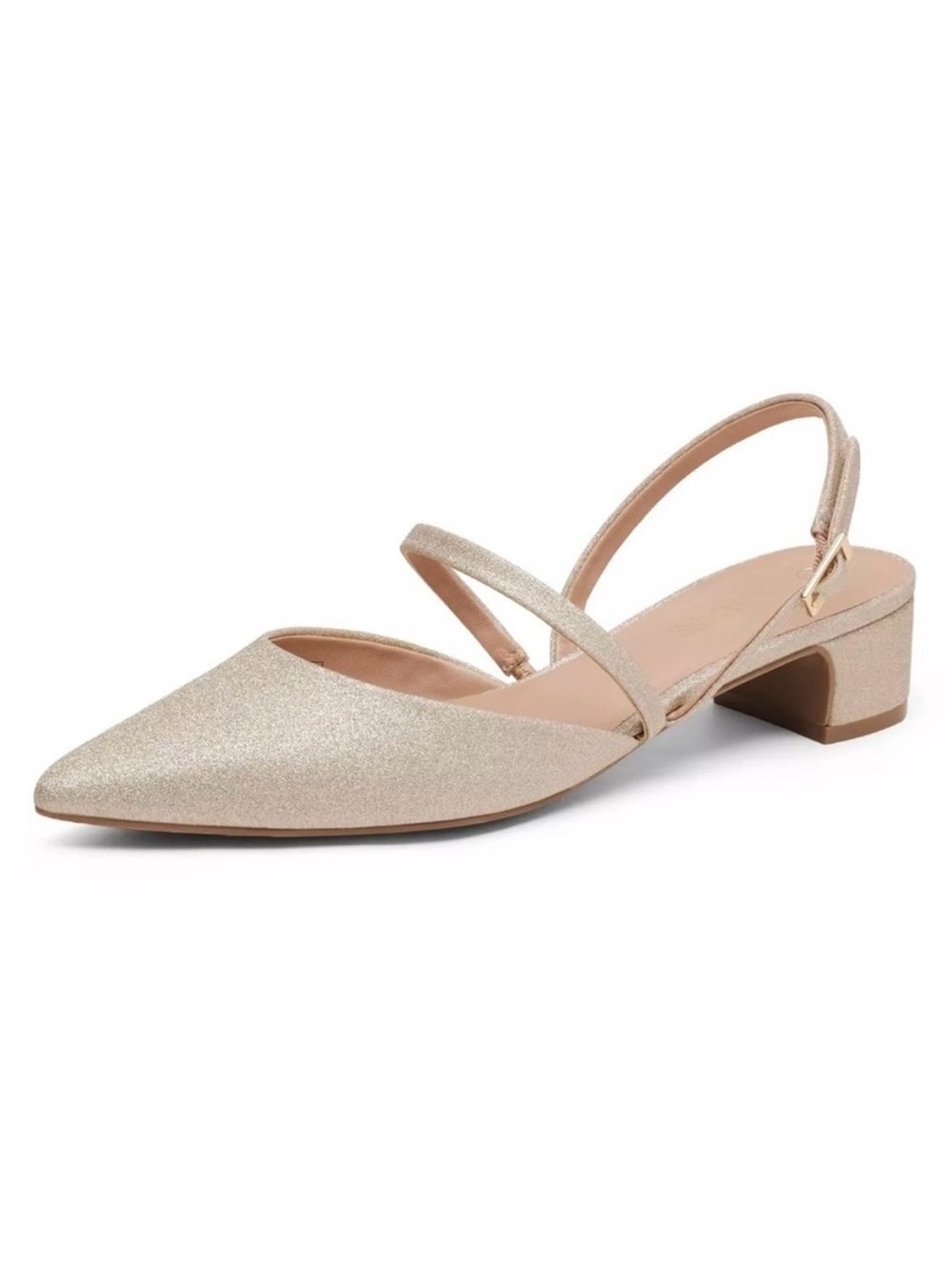 DREAM PAIRS Sparkly Low Heel Pointed Toe Slingback Shoes Gold Glitter - Size 8.5